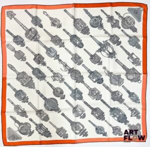HERMÈS Modèle "Merveilleuses Lanternes" Carré en twill de soie d'après Pierre Marie 90 x 90 cm Quelques taches et fils tirés