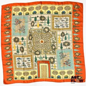 HERMÈS Modèle "Paridaiza" Carré en twill de soie d'après Eugène BRUNELLE 90 x 90 cm