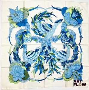 HERMÈS Modèle "Tahiti" Carré en twill de soie d'après Cathy LATHAM 90 x 90 cm