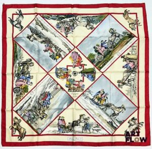 HERMÈS Modèle "Voyages Slaves", renommé "Voyage en Russie". Carré en twill de soie d'après Loïc DUBIGEON, première édition de 1982 90 x 90 cm Très bon état général