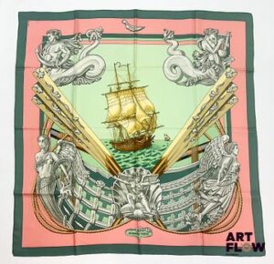 HERMÈS Modèle "Zephyr" Carré en twill de soie d'après Julia ABADIE 90 x 90 cm Très bon état général, petite décoloration sur un bord, trace et un fil tiré
