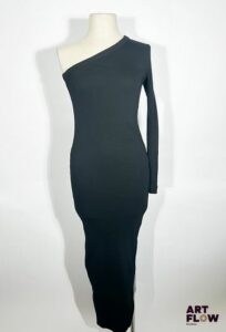 AMI Robe longue asymétrique noire en coton Taille présumée S/M Neuve avec étiquette