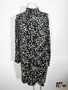 DIANE VON FURSTENBERG Robe à manches longues en tissu noir à motif de pois blanc et beige Taille 4 Neuve avec étiquette