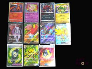 Ensemble comprenant 11 cartes Pokémon Diverses raretés En japonais Sous sleeves Etat near mint