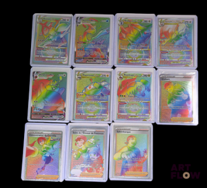 Ensemble comprenant 11 cartes Pokémon : Ultra rares Rainbow premium Séries diverses En français Sous sleeve et toploader Etat global near mint