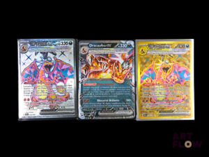 Ensemble comprenant 3 cartes Pokémon : Dracaufeu Ex En Français Sous sleeves et toploaders Etat global near mint