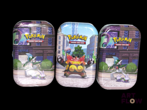 Ensemble comprenant 3 mini-tins Pokemon Bloc Mega-Evolution : Ville d'Illumis Scellées, Neuves En Français