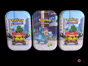 Ensemble comprenant 3 mini-tins Pokemon Illumis scellées : Aligatueur et Roitiflam Bloc Mega-Evolution En français Neuves, scellées