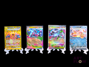 Ensemble comprenant 4 cartes Pokémon : Dracaufeu Diverses séries et raretés Sous sleeves et toploaders En français Etat global near mint, sauf pour la Dracaufeu 228