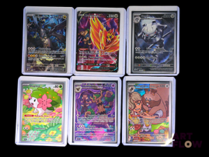 Ensemble comprenant 6 cartes Pokémon Diverses séries et raretés : full art etc En français Sous sleeve et toploader Etat global near mint