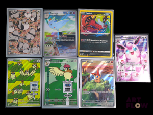 Ensemble comprenant 7 cartes Pokémon Diverses séries et raretés full art/IR/raretés supérieures En Français Sous sleeves et toploaders Etat global near mint