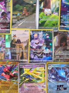Ensemble comprenant environ 100 cartes Pokémon Diverses séries et raretés Peut contenir des doubles, triples et plus Etat global near mint Sous sleeve En Français