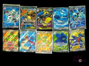 Ensemble de 10 cartes Pokémon - Full Art. Séries diverses Cartes en état global near mint Sous sleeve En français.