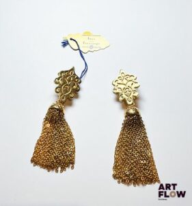 Inès de la FRESSANGE Paire de clips d'oreilles en métal doré Longueur 8,5 cm Coussinet de clip usé
