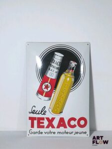 Plaque émaillée bombée Texaco Dimensions : 45 x 30 cm Excellent état général Reproduction moderne, fabrication française