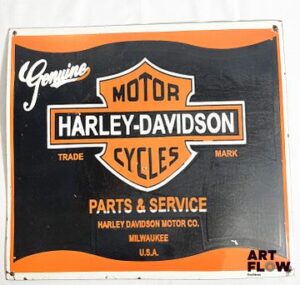 Plaque émaillée carrée Harley Davidson motorcycles 46 x 51 env Reproduction moderne Éclats et traces de rouille