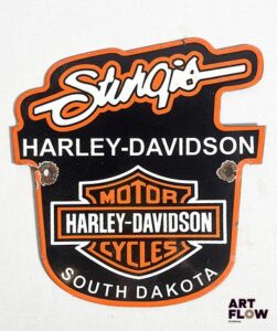 Plaque émaillée Harley Davidson 20 x 19 cm env Petits éclats et traces de rouille Reproduction moderne (fin XXe-début XXIe siècle)