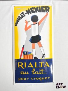 Plaque émaillée rectangulaire Chocolat Menier, Rialta au lait pour croquer Reproduction moderne 51 x 26,5 cm