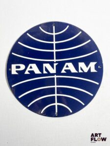 Plaque émaillée ronde Panam diamètre 30 cm Petits éclats et traces de rouille Reproduction moderne