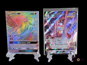 Réunion de 2 cartes Pokémon : Entei GX 74 et Duralugon VMAX TG21 Diverses séries et raretés En français Sous sleeves et toploaders Etat global near mint