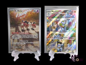 Réunion de 2 cartes Pokémon : M.Mime 179 et Machopeur 177 Série du bloc Ecarlate et violet : 151 (EV3.5) En français Sous sleeves et toploaders état near mint