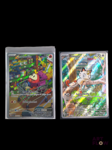 Réunion de 2 cartes Pokemon : Miaouss et Chochodile Diverses séries et raretés En français. Sous sleeves et toploaders Etat global near mint