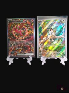 Réunion de 2 cartes Pokémon : Miaouss et Plumeline Diverses séries et raretés En Français Sous sleeves et toploaders Ex - état near mint