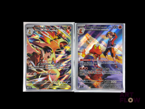 Réunion de 2 cartes Pokemon : Typhlosion de Luth 190 et Volcaropod de Luth 222 Diverses séries Sous toploader En français.