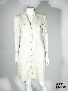 SONIA RYKIEL Robe à manches courtes en coton dans les tons beige fermée par des boutons sur le devant Taille 38/40