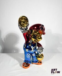 The Nineties LV MARIO, 2026 Sculpture en résine chromée Signée et numérotée 1/2 H 38 cm Avec certificat