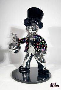 The Nineties Mr Monopoly LV Sculpture en résine chromée Signée et numérotée 1/2 H 50 cm