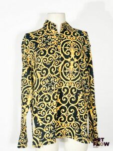 VERSACE Classic V2 Chemise en coton noire à motif baroque doré Taille présumée S/M