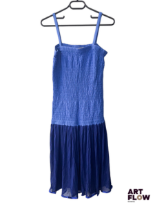 YVES SAINT LAURENT Rive gauche Robe à bretelles bleu roi plissée avec une jupe en tissu transparent bleu marine Taille 40