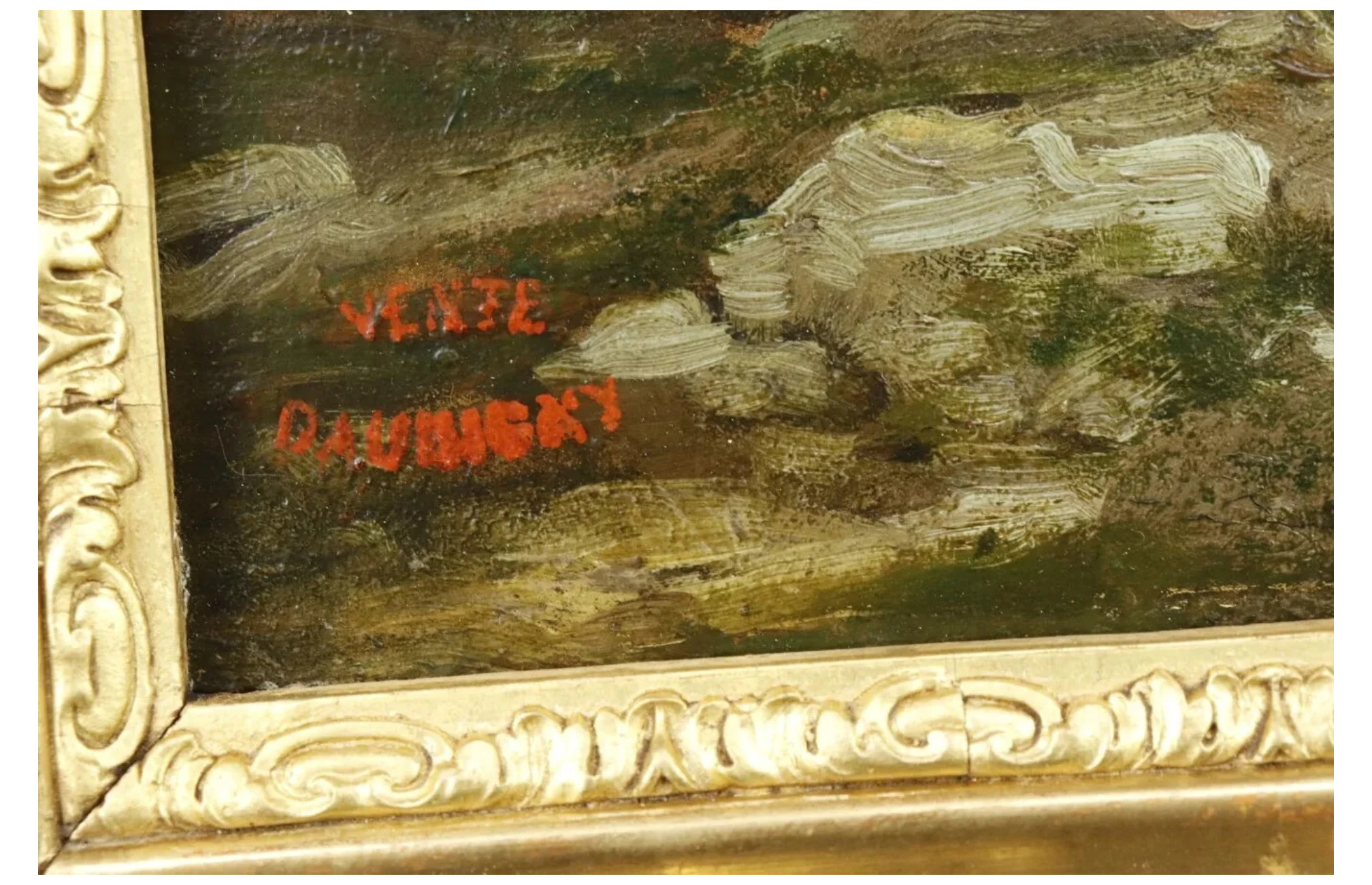 Daubigny, Charles-François, Détail du cachet de la vente après décès sur une huile sur panneau