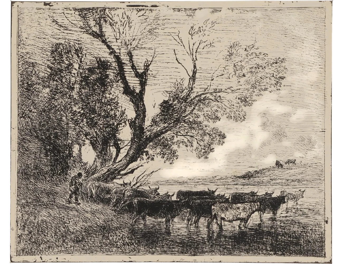 Daubigny, Charles-François, Le Gué, cliché-verre