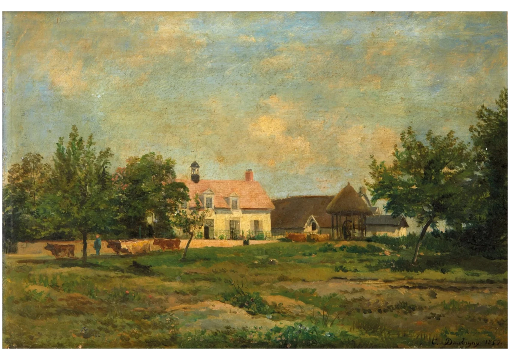 Daubigny, Charles-François, Vacher devant la chaumière, huile sur panneau