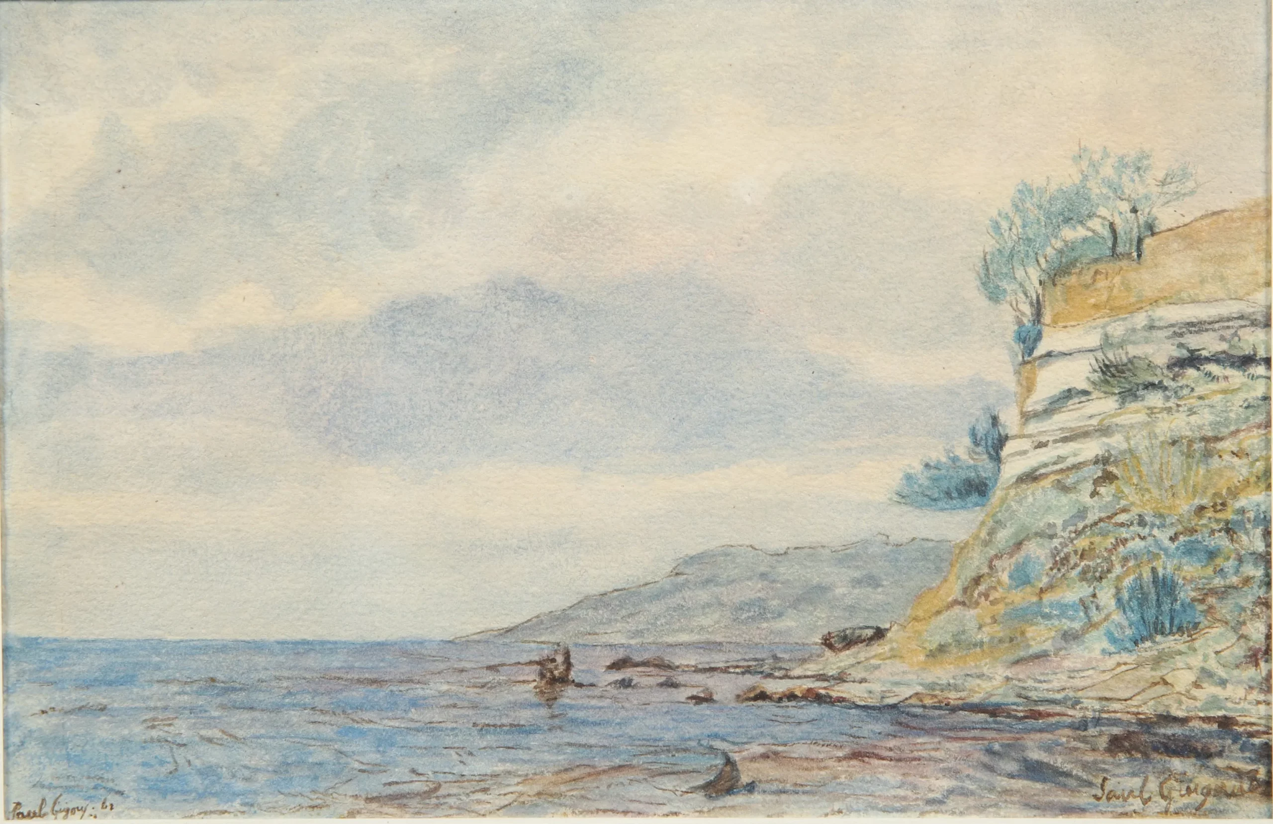 Tableau de Guigou Paul Rivage méditerranéen 1862 aquarelle