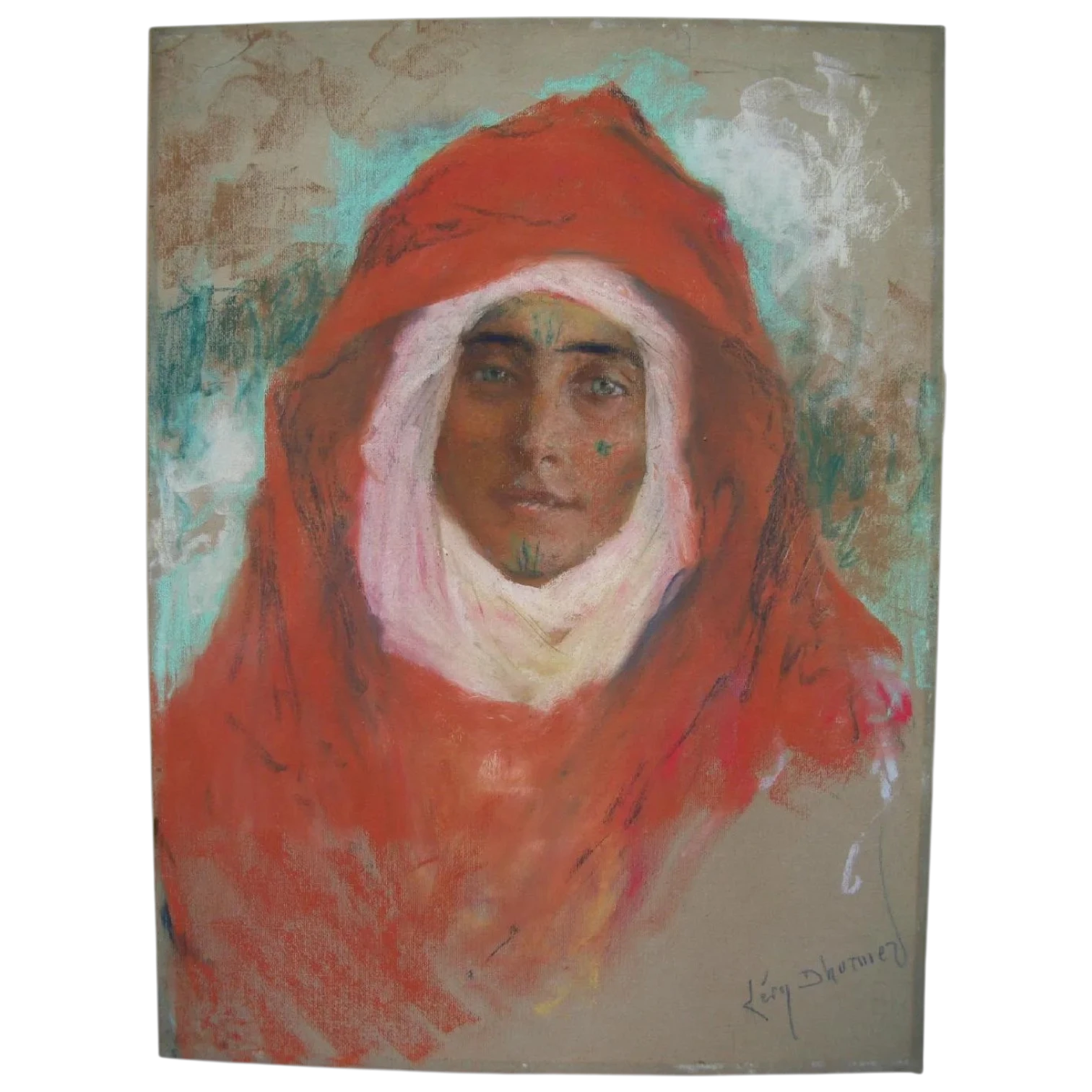 Lévy-Dhurmer, Lucien, Jeune berbère au burnous rouge, photo de Maredsous-Solibieda.png