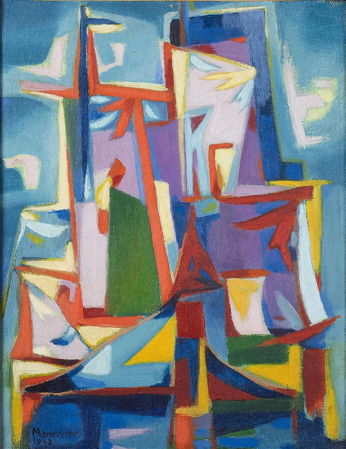 Tableau de Manessier Alfred Voiles 1943 huile sur papier marouflé