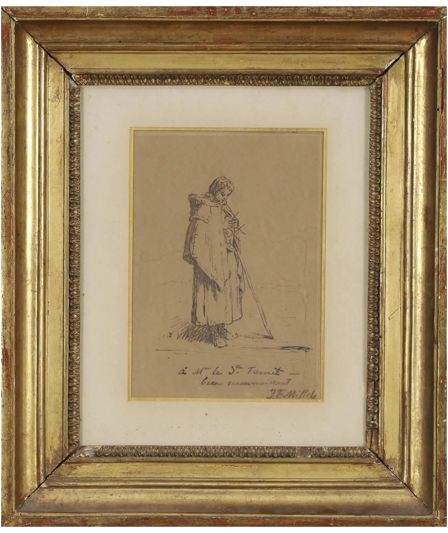 Millet, Jean-François, Étude pour Bergère et son troupeau, Encre brune sur papier