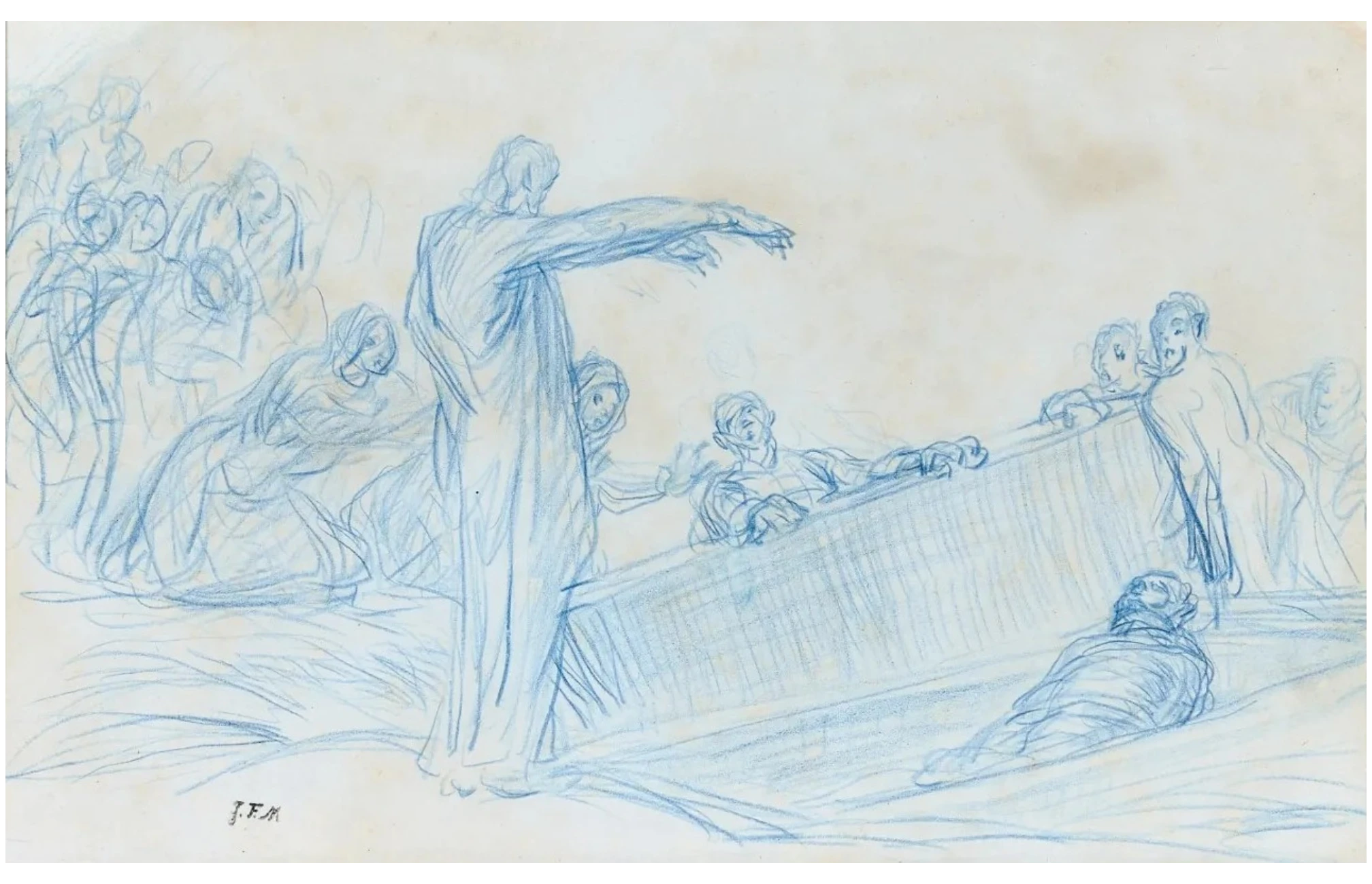 Millet, Jean-François, La Résurrection de Lazare, crayon bleu sur papier