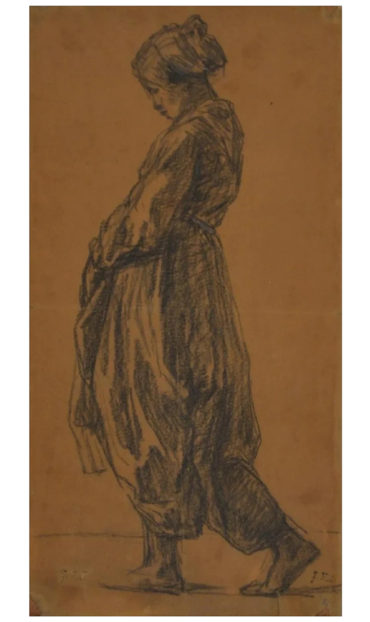Millet, Jean-François, Paysanne marchant, dessin au fusain