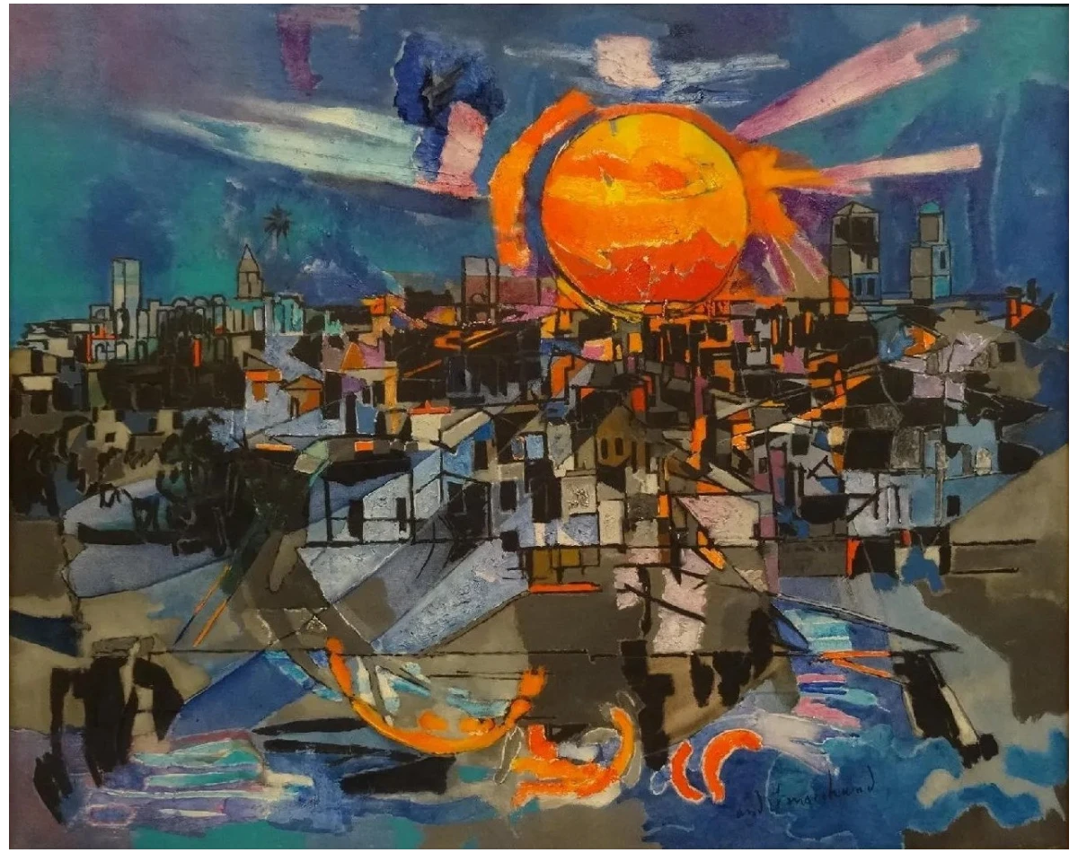 Tableau de André Marchand pleine lune sur Arles