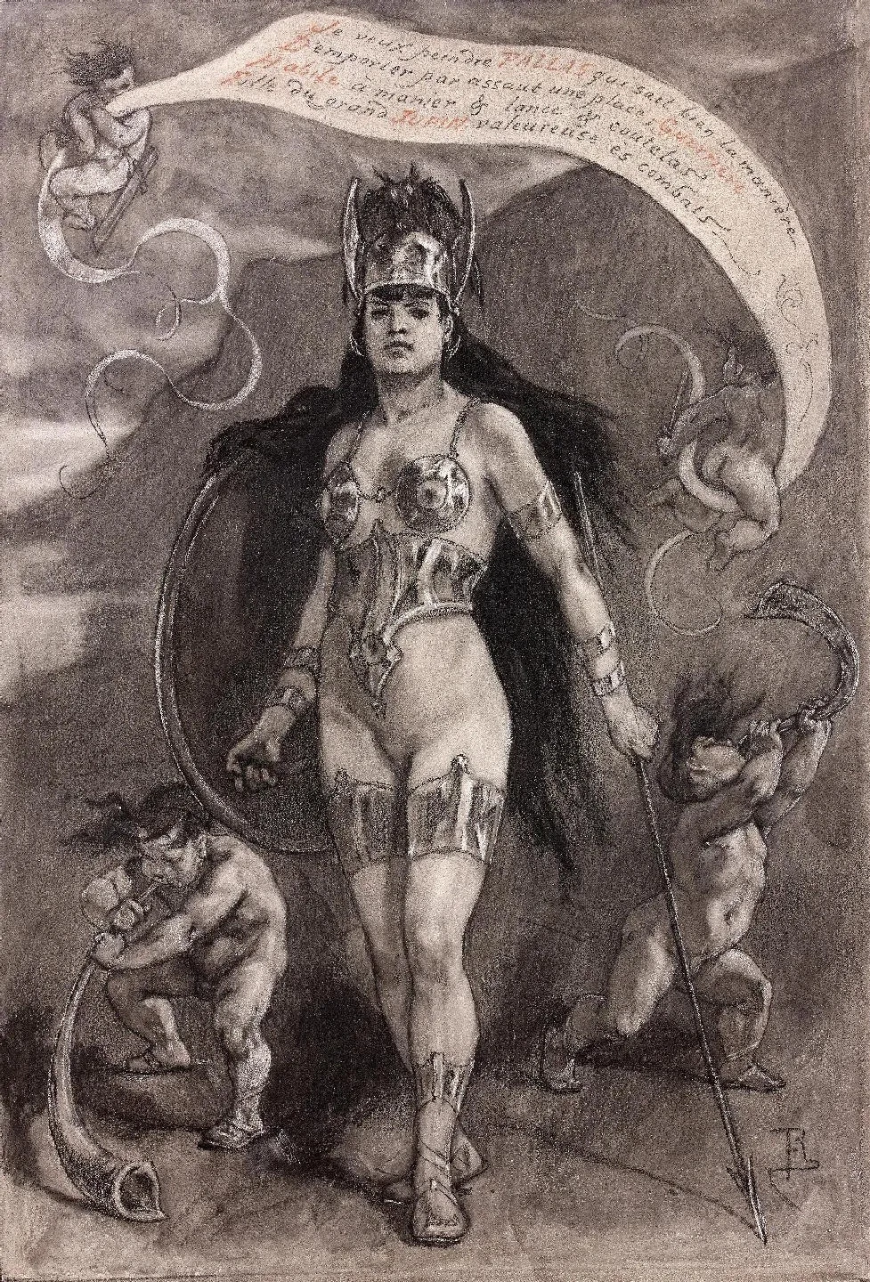 Dessin au crayon noir Rops Félicien Pallas