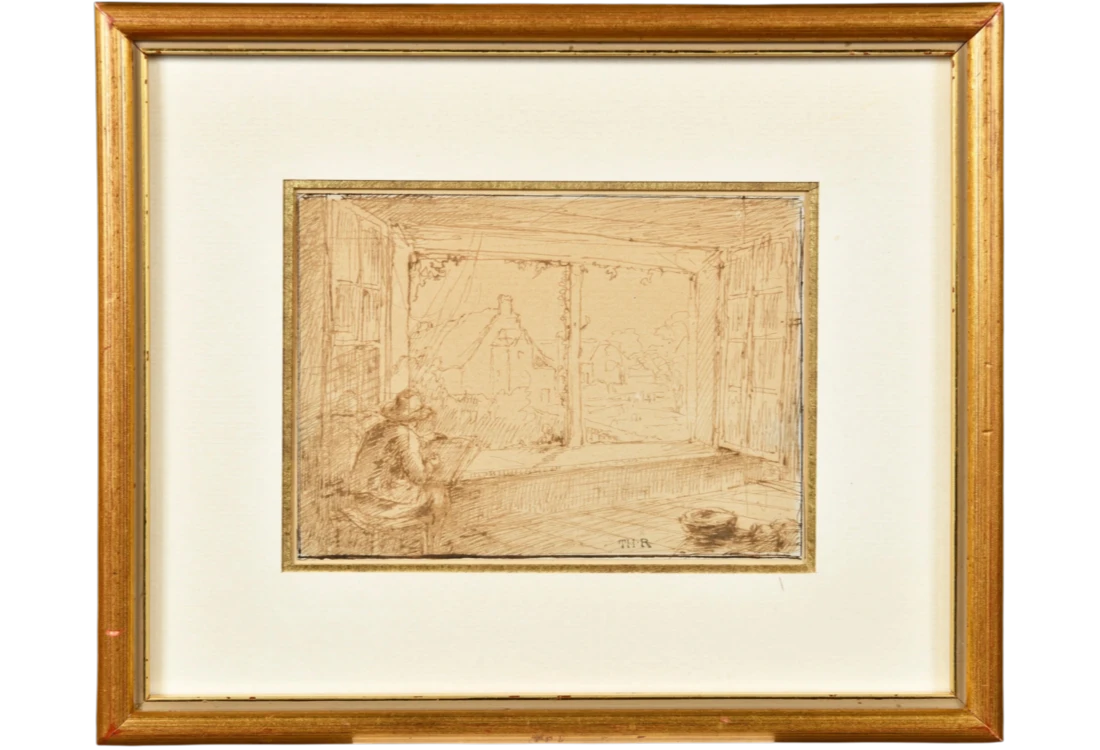 Rousseau, Théodore, Lartiste à sa fenêtre, dessin à lencre brune