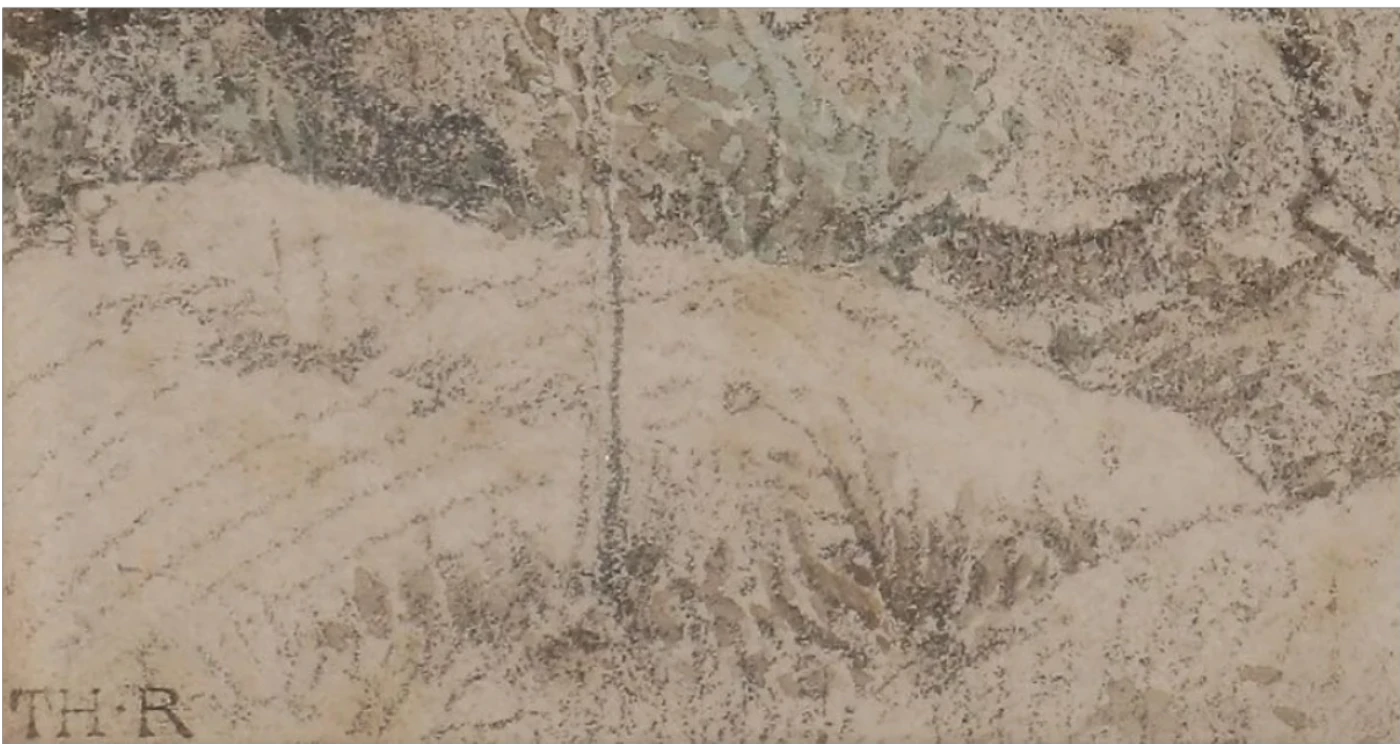 Rousseau, Théodore, détail du cachet de la vente de l'atelier sur un dessin